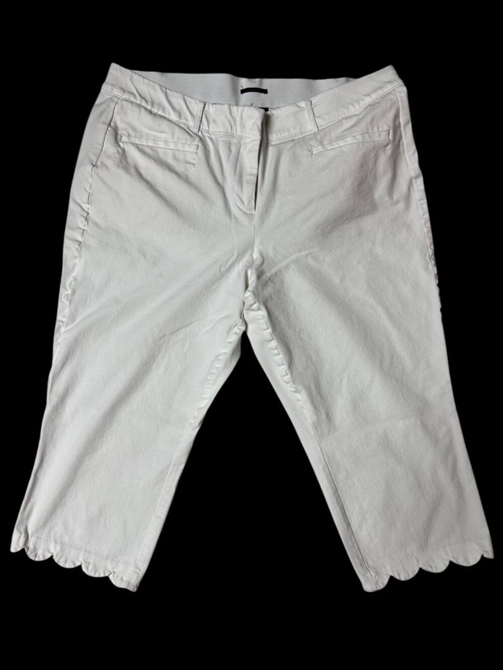 Lane Bryant Women’s The Allie White Scallop-Hem Cropped Pants Size 18 Cotton Spa